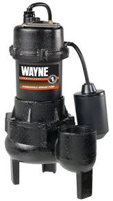 Wayne RPP50/SEL50 Sewage Pump, 1-Phase, 15 A, 115 V, 0.5 hp, 2 in Outlet, 20 ft Max Head, 10,000 gph, Iron
